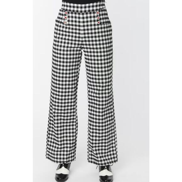 Unique Vintage Sailor Pant Gingham with Heart Buttons Sz #1X #16 - Picture 1 of 3